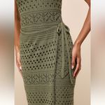 Lulus NWT Blissful Strolls Olive Green Crochet Faux-Wrap Halter Midi Dress Small Photo 6