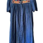 Go Softly Patio dress Button down 100% Cotton Denim L relaxed retro Blue Size L Photo 0