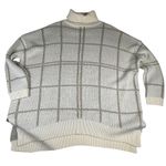 JODIFL Women's 1X Plaid Turtleneck Sweater Tunic Cream Brown Oversized Photo 3