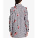 Calvin Klein  Striped Rose Embroidered Tunic Shirt Women's Long Sleeve Button Up Photo 5