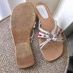 Vintage Monterey Bay Genuine leather white and pink slip on open toe boho bohemian summer sandals with wooden beads Size 7 Photo 1