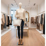 Skull Print White Tote Bag Gold Tone Hardware Cinch Sides Photo 4