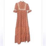 Laura Ashley RARE Early 1970s Maxi Dress |PEACH Floral Lace Yoke High Neck US 12 Photo 3