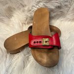 Dr Scholls Red Leather Sandals Sz 7 Womens Wood Slip On Shoes Vtg 70s 80s Italy Photo 1