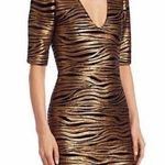 Alice + Olivia Inka Sequin Zebra Print Choker Mini Dress in Black Gold Size 0 Photo 0