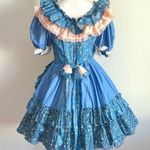 1960/70s Vintage Kawaii Ruffle Prairie Swing Dress Blue Photo 3