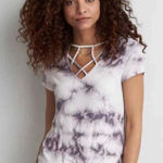 American Eagle Womens  Soft & Sexy Cage Top Ribbed Tie Dye Burnout Tee - Sz M Photo 0