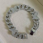 White Gold Filled Pave Cuban Link Chain Bracelet with CZ and Butterfly Silver Photo 0