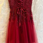 JJ's House Burgundy Homecoming Dress Fit And Flare Satin And Tulle With Appliqué Flowers GORGEOUS! Size 0 Photo 5