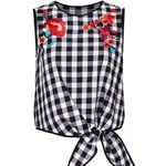 Parker  Size S Printed Dayton Top Embroidered Floral Black White Check Women’s Photo 0