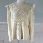 Talbots  Cable Knit Ruffle Crewneck Sweater Cream Ivory Soft Size Large Photo 1