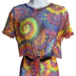 Love Crochet Knit Tie Dye Set M Rainbow Crop Top Elastic Waist Festival Cover Up Orange Size M Photo 1