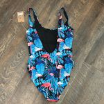 New Hot Coals scoop neck and a‎ low back swimming suit flamingos Size Medium Blue Photo 2