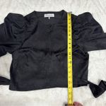 WAYF Size M Black Floral Jacquard Elegant Silky Cropped Classic Wrap Top Date Photo 8