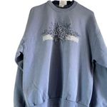 Vintage Morning Sun Floral Rose Sweatshirt Crew Neck Rib Trim Cotton Blue Large Photo 0