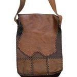 Handmade Real Leather Rugged Crossbody Bag Stitched Rare Brown Photo 0