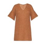 BCBGeneration  Caramel Swiss Dot Mini Dress Bell Sleeve V-Neck Acrylic Nylon EUC Photo 1