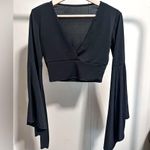SheIn Black Deep V-neck Crop Top with Bell Sleeves size small Photo 0