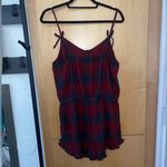 American Eagle NWT  Flannel Plaid Pajamas / Lounge Romper in Burgundy/Charcoal Size M Photo 1