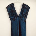 Adonna Womens VTG Satin M Long Nightgown Blue Floral Lace Rare Sexy Dress Goth Photo 10