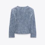 ZARA NEW  JEWEL BUTTON TEXTURED BLAZER‎ BLUE LONG SL Photo 4