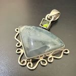 Vintage Handcrafted 925 Sterling Silver Moss Agate Stone & Peridot Pendant 10g. Green Photo 1