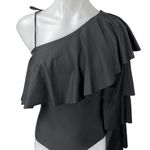 Monki Womens Black One Shoulder Ruffle Long Sleeve Bodysuit Blouse Top Size 1 Photo 2