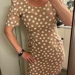 Vintage 90s polka dot dress mini neutral tan white dots XS Small Photo 5