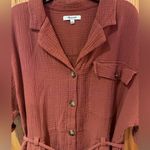 Madewell Lightspun Cotton Gauze Belted Safari Romper Weathered Brick Size Large Photo 6