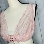 Victoria's Secret  Dusty Rose Pink Lace Plunge Bra Size 38D Tie Front Photo 3