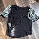 DKNY Black Top with Green Striped Sleeves Photo 5