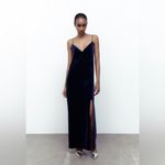 ZARA  Bloggers Fav Backless Navy Blue Velvet Lingerie-Style Open Leg Dress Size M Photo 9