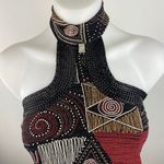 Vintage African Renaissance Multicolor Beaded Embroidered Halter High Neck Top M Size M Photo 2