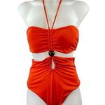 ZARA  Coral Sleeveless Halter Cutout Bandeau Ornament One Piece Swimsuit Size S Photo 0