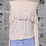 Moon River Ivory Fringe Off Shoulder Sweater Women's Small Boho Chic Knit Top Photo 1
