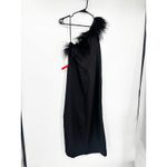 Mac Duggal 68147 Black Feather Trim One Shoulder Draped Midi Dress Size 10 NWT Photo 4