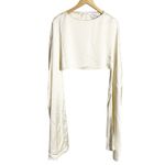 Atlein Cream Dramatic Long Sleeve Satin Cropped Round Neck Top Size Medium Photo 3