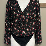 Torrid Black Floral Island Faux Button Pullover V-Neck Long Sleeve Bodysuit- 2X Photo 0