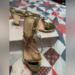 Gold Strappy Block Heel‎ Sandals Size 9.5 Photo 4