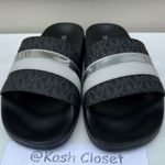 Michael Kors Black Brandy Slide Metallic Striped Sandal Photo 0