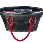 Tommy Hilfiger VTG Y2K  hand bag Black leather Red Brass Hardware Shoulder Bag Photo 6
