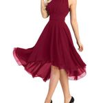iEFiEL Burgundy Sleeveless Halter Neck High-Low Flare Evening Party Dress Sz 4 Photo 0