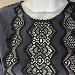 Sandro NWOT  Paris Back Button Short Sleeve Lace Front Shirt Navy Blue Sz 1 Photo 3