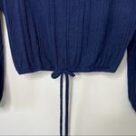 Adelyn Rae Women's Navy Blue Ribbed Knit Long Sleeve Drawstring Cropped Top Size M Photo 2