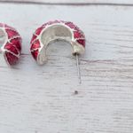 Vintage Stud Earrings Red Chunky Hoops with Clear Gems Photo 2