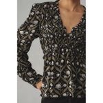 Anthropologie Ruched-Sleeve V-Neck Top S Romantic Floral Botanical Cottagecore Photo 2