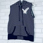 American Eagle Size M Navy White Striped Hoodie Vest Fleece Bird AE Womens Photo 4