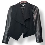 Diane Von Furstenberg  Womens Draped Jacket Black Leather Sleeve Blazer US 4 Photo 1