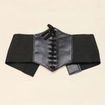 Vintage Style Lace Up Faux Leather Elastic Girdle Black Casual Wide Waistband Photo 7