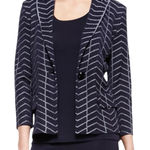 Misook  Heritage Knit Jacket Blazer Chevron Spiderweb Print Navy Sz L Photo 0